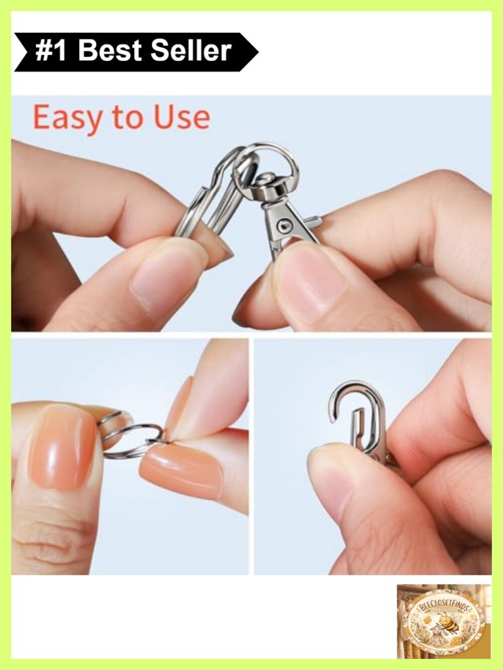 60 Pc Swivel Snap Hooks Key Rings Keychain Making Kit Metal Split Rings - Picture 4 of 6